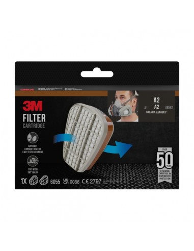 3M Filtros de Repuesto para Mascara de Media Cara - Proteccion Contra Vapores Organicos A2 - Color Gris