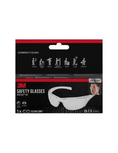3M Virtua AP Gafas de Seguridad - Antirrayaduras - Lente y Montura Incolora - Proteccion UV - Color Transparente