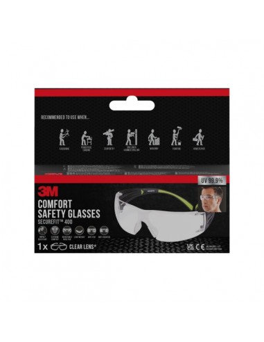 3M Securefit Gafas de Seguridad - Lentes Incoloras - Antivaho - Antirrayaduras - Proteccion UV - Color Transparente