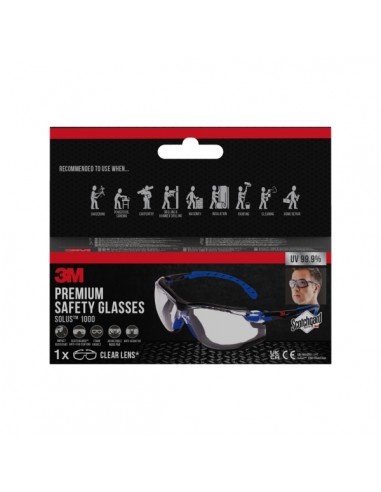 3M Solus Gafas de Seguridad - Junta de Espuma Acoplable - Revestimiento Antivaho - Lente Transparente - Antirrayaduras -