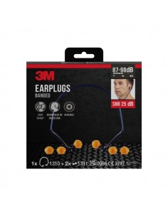 3M Tapones para Oidos con Banda - SNR hasta 25dB - 1 Par de Tapones Premontado - 2 Pares de Tapones de Repuesto - Color