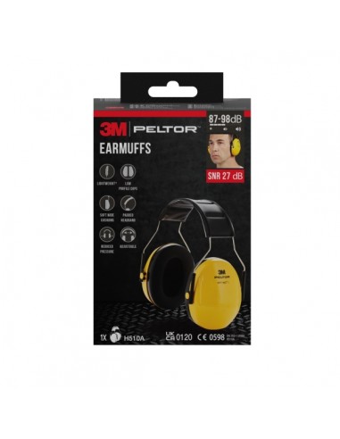 3M Peltor Optime Orejeras Auditivas - SNR 27dB - Comoda Diadema - Ajustable - Peso Ligero - Color Negro Amarillo
