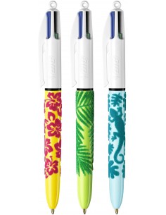 Bic 4 Colours Velours Boligrafo de Bola Retractil - Punta Media de 1.0 mm - Tinta con Base de Aceite - Diseño Jungla