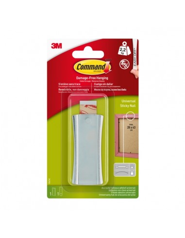 Command Universal Soporte Adhesivo con Clavo para Colgar - 1 Tira Adhesiva - Soporta hasta 2.2kg - Color Gris Metalizado