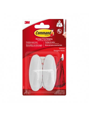 Command Ganchos Adhesivos - Plastico Resistente - Soporta hasta 1.3kg - Color Blanco