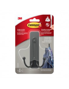 Command Gancho Doble Grande - 1 Tira Adhesiva - Soporta hasta 1.8kg - Color Negro