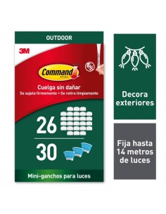 Command Pack de 26 Ganchos para Luces - Sujeccion de Clip - 30 Tiras Adhesivas - Color Blanco