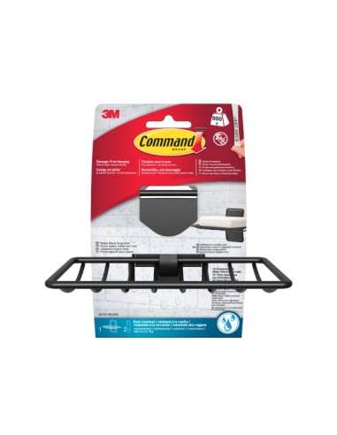 Command Jabonera de Aseo - Soporta hasta 0.9kg - Incluye 2 Tiras Adhesivas Medianas para Aseo - Color Negro Mate