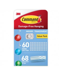 Command Clip Mini Pack de 60 Ganchos para Cable - 68 Tiras Adhesivas - Uso en Interior - Retirada Sin Deteriorar la