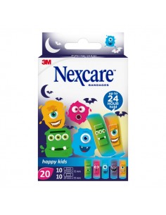 Nexcare Happy Kids Monsters Pack de 20 Apositos Surtidos - Transpirables - para Pieles Delicadas - Color Estampado Infantil