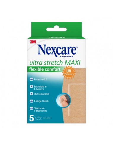 Nexcare Ultra Stretch Maxi Pack de 5 Apositos para Heridas - 50x101mm - Elastico - Transpirable - Color Piel