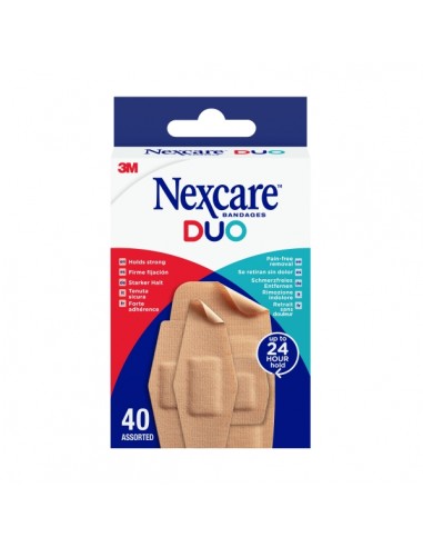 Nexcare Duo Pack de 40 Apositos Surtidos - Retirada Sin Dolor - Transpirables - Resistente al Agua - Color Piel