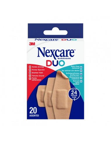 Nexcare Duo Pack de 20 Apositos Surtidos - Retirada Sin Dolor - Resistente al Agua - Transpirables - Color Piel