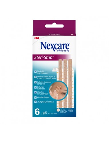 Nexcare Steri-Strip Pack de 6 Suturas Cutaneas - 6x75mm - Adhesivas - Transpirable - Color Piel