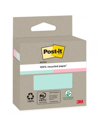 Post-It Pack de 2 Blocs de 100 Notas Adhesivas Recicladas - Forma Cuadrada - Colores Surtidos