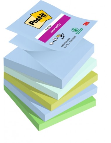 Post-It Super Sticky Pack de 5 Blocs de 90 Notas Adhesivas Reposicionables - Forma Cuadrada - 76x76mm - en Zig-Zag - Colores