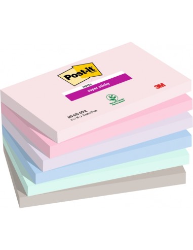 Post-It Super Sticky Pack de 6 Blocs de 90 Notas Adhesivas Reposicionables - Forma Rectangular - 127x76mm - Colores Surtidos