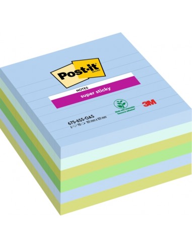 Post-It Super Sticky Pack de 6 Blocs de 90 Notas Adhesivas Reposicionables - Forma Cuadrada - 101x101mm - Colores Surtidos