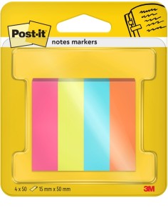 Post-It Pack de 4 Blocs de 50 Marcadores Reposicionables - Forma Rectangular - Colores Surtidos