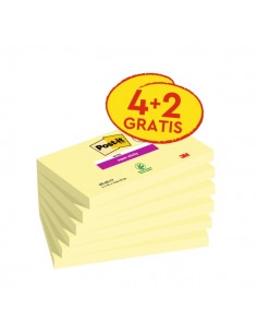 Post-It Super Sticky Pack de 6 Blocs con 90 Notas Adhesivas Reposicionables - 76x127mm - Promocion 4 Blocs-2 Gratis - Color