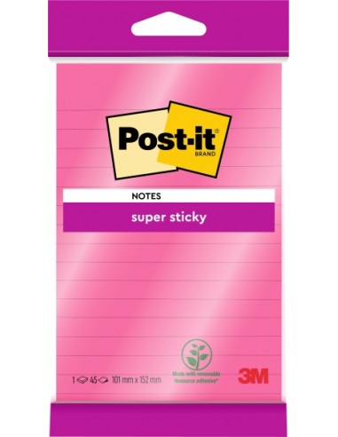 Post-It Super Sticky Bloc de 45 Notas Adhesivas Reposicionables - Forma Rectangular - 101x152mm - Color Rosa