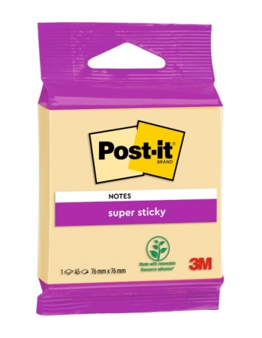 Post-It Super Sticky Bloc de 45 Notas Adhesivas Reposicionables - Forma Cuadrada - 76x76mm - Color Amarillo Claro