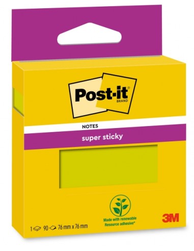 Post-It Super Sticky Pack de Hojas Bloc-1 Bloc de 90 Notas Adhesivas Reposicionables - 76x76mm - Color Verde