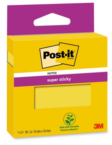 Post-It Super Sticky Bloc de 90 Notas Adhesivas Reposicionables - 76x76mm - 100-PEFC - Color Amarillo