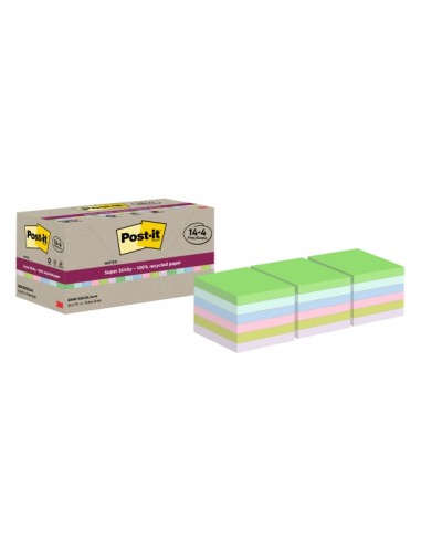 Post-It Super Sticky Pack de 18 Blocs de 70 Notas Adhesivas Recicladas - Forma Cuadrada - 76x76mm - Colores Surtidos
