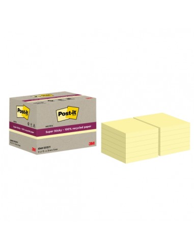 Post-It Super Sticky Pack de 12 Blocs de 70 Notas Adhesivas Recicladas - Forma Cuadrada - 76x76mm - Color Amarillo Claro