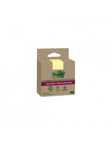 Post-It Super Sticky Pack de 3 Blocs de 70 Notas Adhesivas Recicladas - Forma Cuadrada - 76x76mm - Color Amarillo Claro
