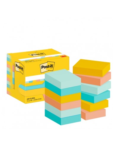 Post-It Pack de 12 Blocs de 100 Notas Adhesivas Reposicionables - Forma Rectangular - 38x51mm - Colores Surtidos