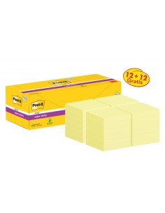 Post-It Super Sticky Pack de 24 Blocs de 90 Notas Adhesivas Reposicionables - 76x76mm - Promocion 12 Blocs-12 Gratis -