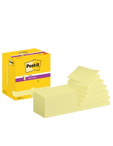 Post-It Super Sticky Pack de 12 Blocs de 90 Notas Adhesivas Reposicionables - Forma Rectangular - 76x127mm - en Zig-Zag -