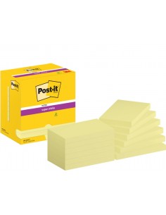 Post-It Super Sticky Pack de 12 Blocs de 90 Notas Adhesivas Reposicionables - Forma Rectangular - 76x127mm - Color Amarillo