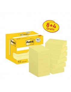 Post-It Pack de 12 Blocs de 100 Notas Adhesivas Reposicionables - Forma Rectangular - 38x51mm - Color Amarillo Claro