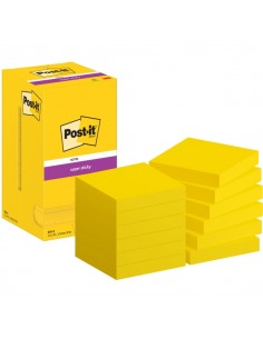 Post-It Super Sticky Pack de 12 Blocs de 90 Notas Adhesivas Reposicionables - Forma Cuadrada - 76x76mm - Color Amarillo