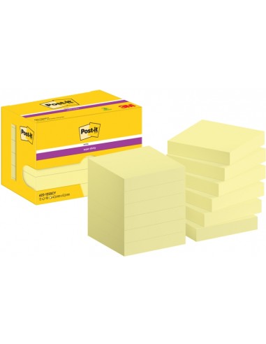 Post-It Super Sticky Pack de 12 Blocs de 90 Pack de 12 Blocs de 90 Notas Adhesivas Reposicionables - 47.6x47.6mm - Color