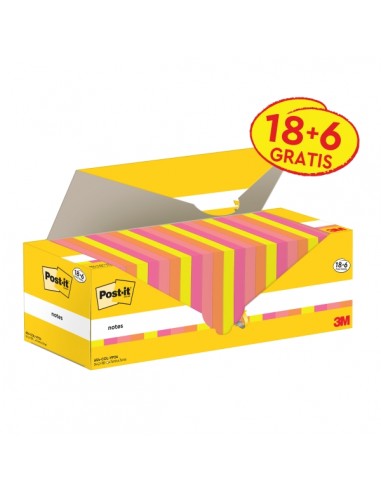 Post-It Pack de 24 Blocs de 100 - Forma Cuadrada - 76x76mm - Colores Surtidos