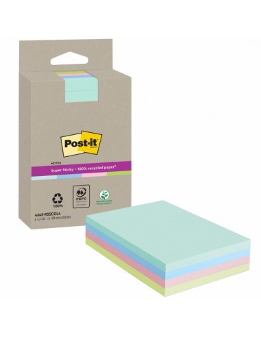 Post-It Super Sticky SuperÂ Sticky Pack de 4 Blocs de 45 Notas Adhesivas Recicladas - Forma Rectangular - 102x152mm -