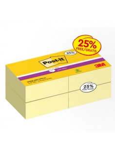 Post-It Super Sticky Pack de 4 Cubos de 270 Notas Adhesivas Reposicionables - Forma Cuadrada - Color Amarillo Claro