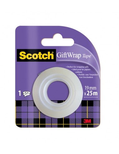 Scotch Giftwrap Cinta Adhesiva Satinada - Recambio - 19mm x 25m - Especial para Envolver Regalos - Color Blanco