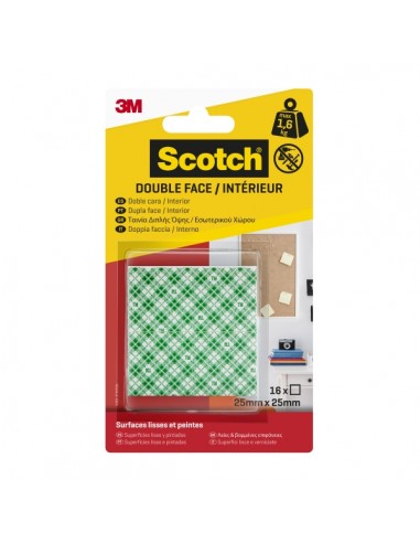 Scotch Pack de 16 Adhesivos de Montaje - 25x25mm - Uso en Interior - Cuadrado - Color Blanco