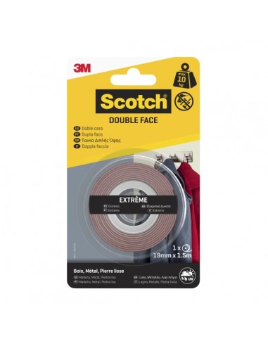 Scotch Extreme Cinta Adhesiva de Doble Cara - 19mm x 1.5m - Color Transparente