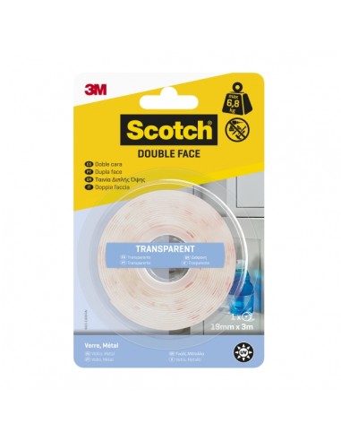Scotch Cinta Adhesiva de Doble Cara - 19mm x 3m - Color Blanco