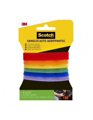 Scotch Pack de 6 Tiras Organizadoras de Cable - 12.7mm x 20.3cm - Colores Surtidos