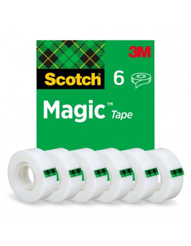 Scotch Magic Pack de 6 Cintas Adhesivas Invisible - 19mm x 33m - Color Transparente