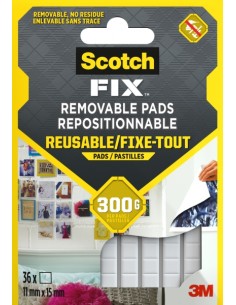 Scotch-Fix Pack de 36 Tiras Adhesivas Reutilizables - 11mm x 15mm - Color Blanco