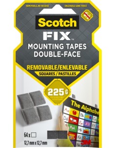 Scotch-Fix Pack de 64Â Cuadrados Adhesivos de Doble Cara Reutilizables - 12.7mm x 12.7mm - Color Gris