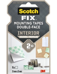 Scotch-Fix Pack de 16 Cuadrados Adhesivos de Doble Cara para Interior - 25Â mm x 25mm - Color Blanco